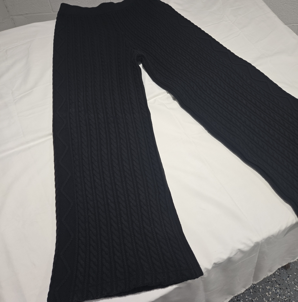 Callahan Knitwear Cable Knit Wide Leg Black Pants Large Cabincore Leisurewear - Picture 8 of 11